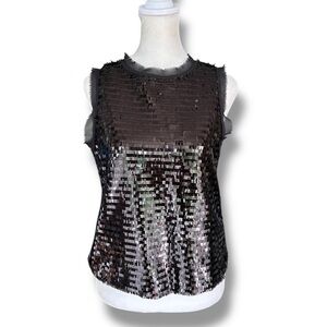 Who What Wear Black Sequin Keyhole Cutout Sleeveless Top | Extra Small